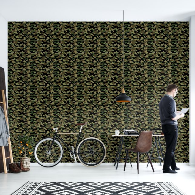Papier Peint Motif de camouflage kaki forestier  (Salon)