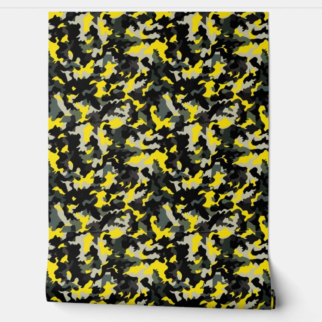 Papier Peint Motif de camouflage noir et jaune (Déroulement)