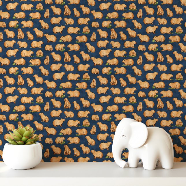 Papier Peint Motif de capybara sur fond bleu marine (Créateur téléchargé)