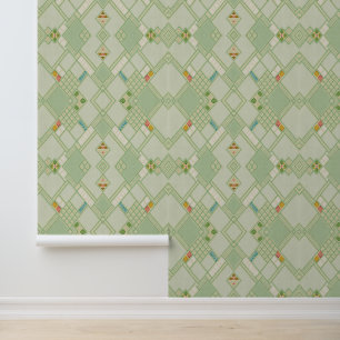 Papier Peint Motif de carreaux de Bohême géométrique vert rétro