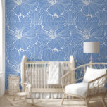 Papier Peint Motif de carreaux de carreaux bleu blanc<br><div class="desc">Motif de tuiles de fleurs vintages blanches avec un arrière - plan personnalisable bleu.</div>