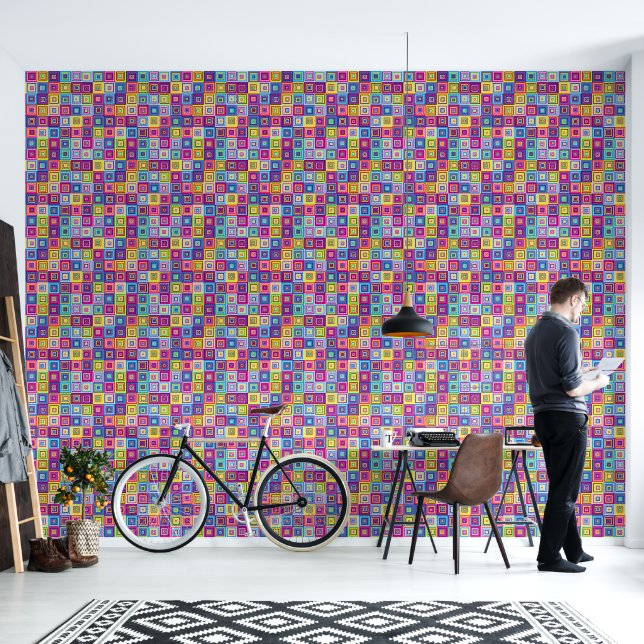 Papier Peint Motif de Carrés (Salon)