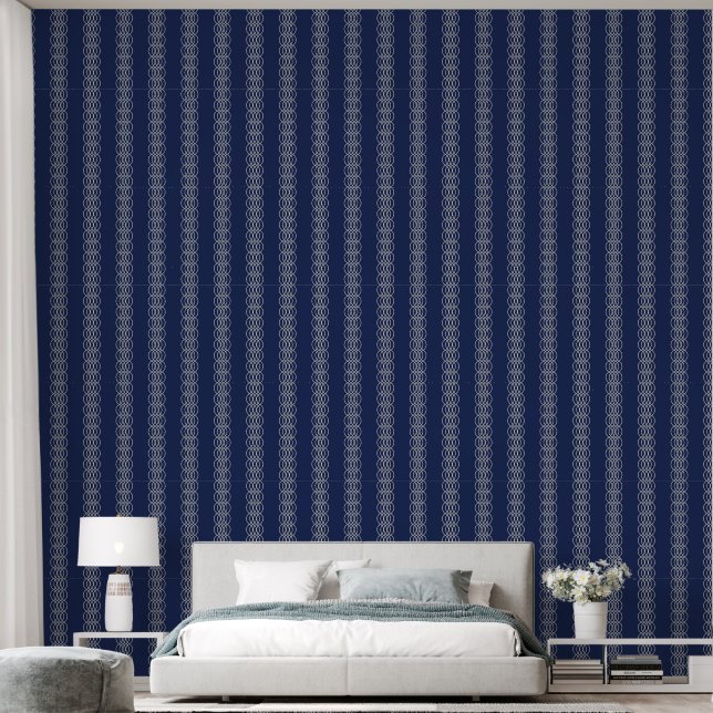 Papier Peint Motif de cercles géométriques entrelacés bleu mari (Chambre à coucher)