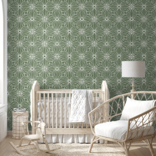 Papier Peint Motif de cercles géométriques verts Sage moderne