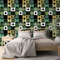 Motif de cercles vert beige brun de moutarde noire