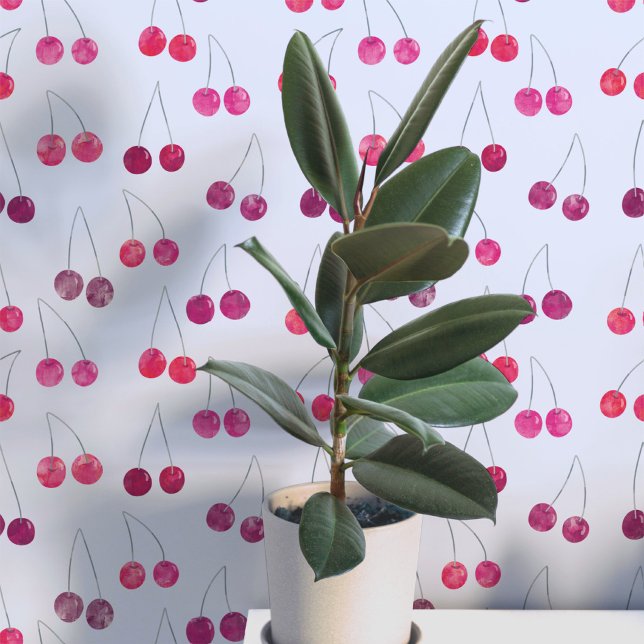 Papier Peint Motif de cerise à l'aquarelle (Sweet watercolor cherry pattern art wallpaper In blue)
