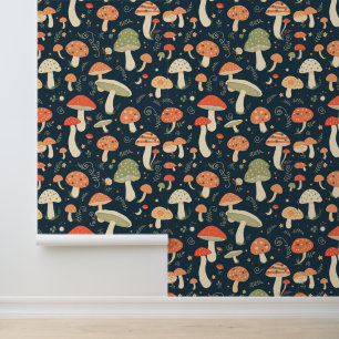 Papier Peint Motif de champignons de la forêt lunaire