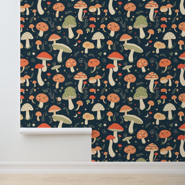 Papier Peint Motif de champignons de la forêt lunaire (Application)