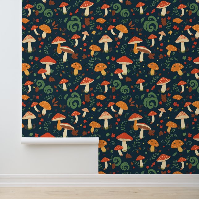 Papier Peint Motif de champignons et de feuillage (Application)