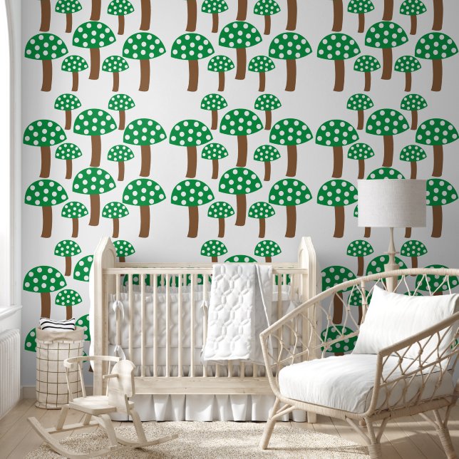 Papier Peint Motif de champignons verts (Enfants)