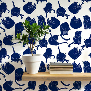 Papier Peint Motif de chat bleu et blanc