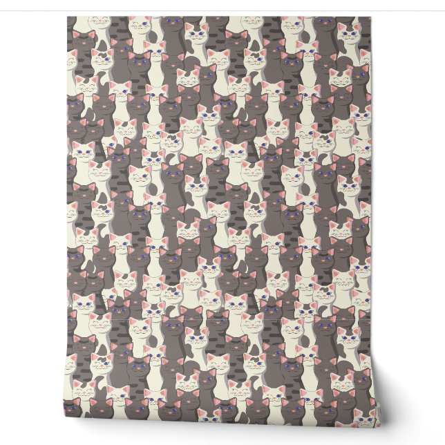 Papier Peint Motif de chats blancs et gris (Déroulement)