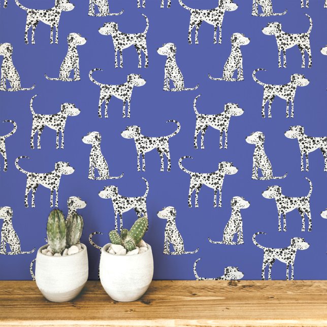 Papier Peint Motif de chien dalmate bleu (Fun Dalmatian dog peel and stick art wallpaper for animal and pet lovers)