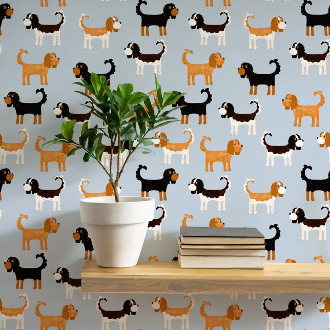 Papier Peint Motif de chien espagnol (Cute Cavalier King Charles Spaniel dog peel and stick wallpaper)
