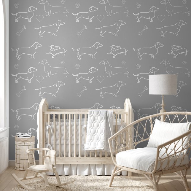 Papier Peint Motif de chien gris Dachshund Silhouette (Enfants)