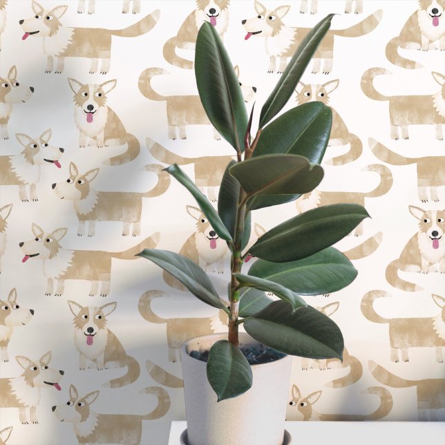 Papier Peint Motif de chien Pembroke Welsh Corgi (Pembroke Welsh Corgi dog fun peel and stick wallpaper for animal and pet lovers)