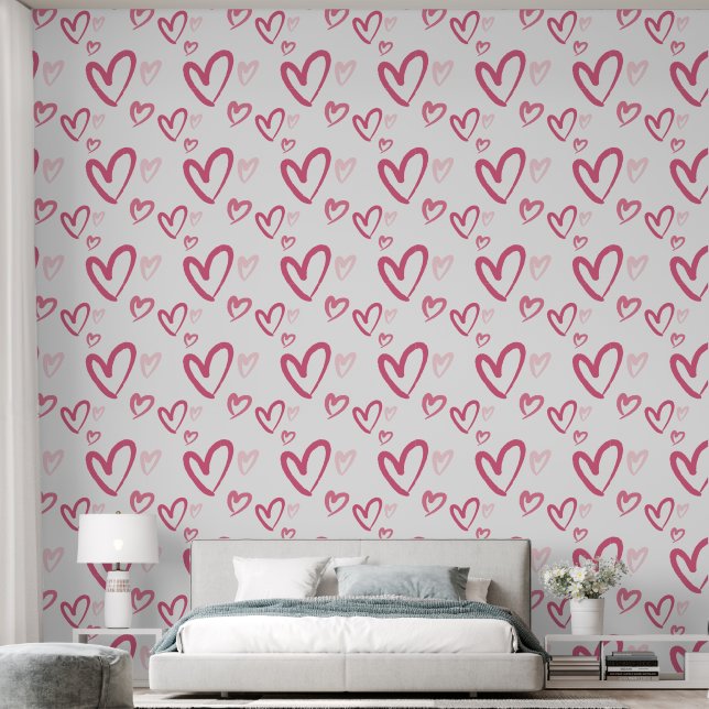 Papier Peint Motif de coeur moderne rose (Chambre à coucher)