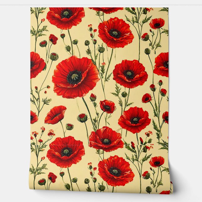 Papier Peint Motif de coquelicots rouges (Déroulement)