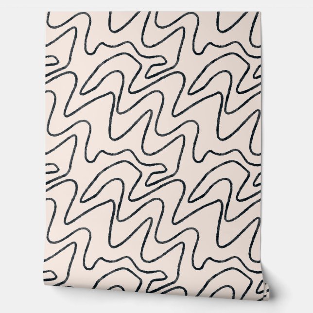 Papier Peint Motif de coup de pinceau minimaliste Japandi en cr (Déroulement)