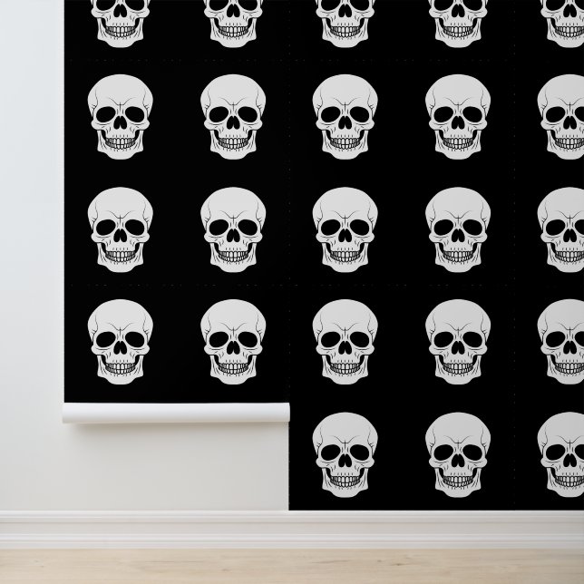 Papier Peint Motif de crâne Halloween noir et blanc (Application)