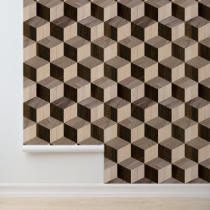Papier Peint Motif de cube en bois de parquet géométrique Abstr