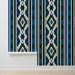 Papier Peint Motif de design Navajo bleu et blanc