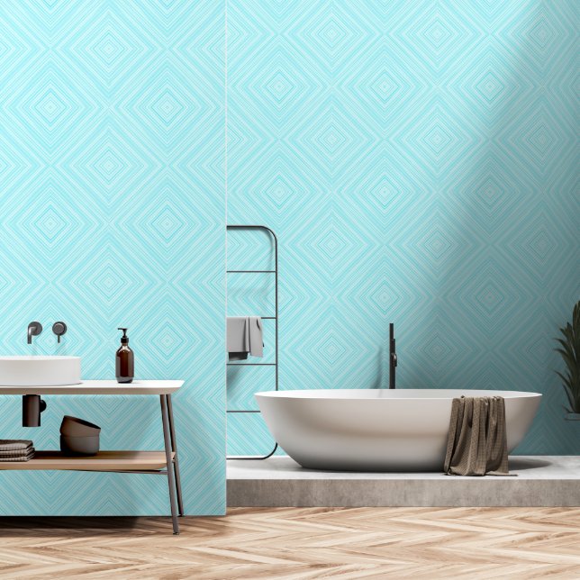 Papier Peint Motif de diamant géométrique Turquoise (Salle de bain)