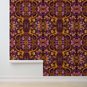Papier Peint Motif de dragon vintage orange rose et violet