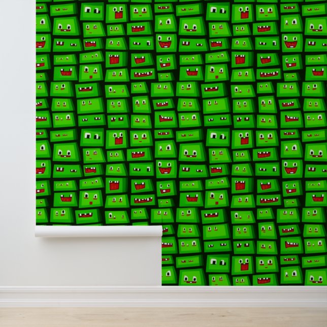 Papier Peint Motif de faces vertes Pixellée (Application)