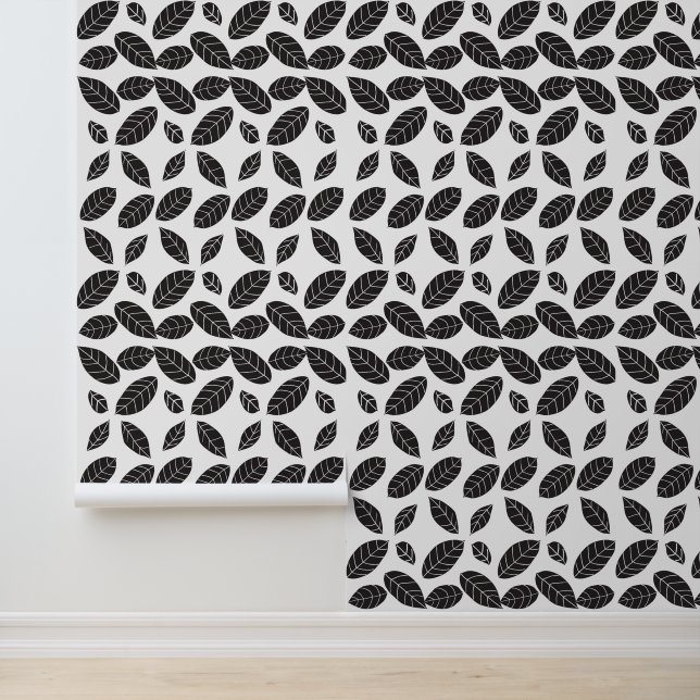Papier Peint Motif de feuillage Abstrait noir et blanc moderne (Application)
