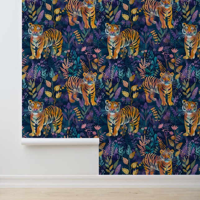 Papier Peint Motif de feuillage de tigre moderne (Application)