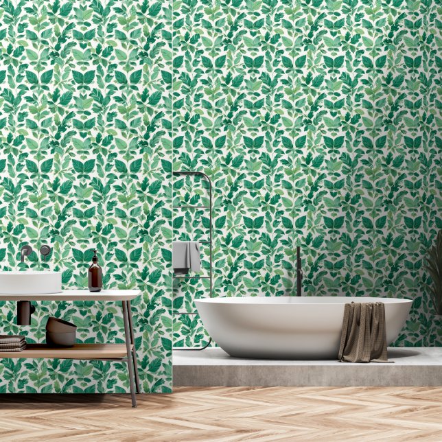 Papier Peint Motif de feuillage vert luxuriant (Salle de bain)