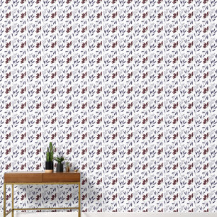 Papier Peint Motif de feuille minimaliste bleu Bourgogne blanc