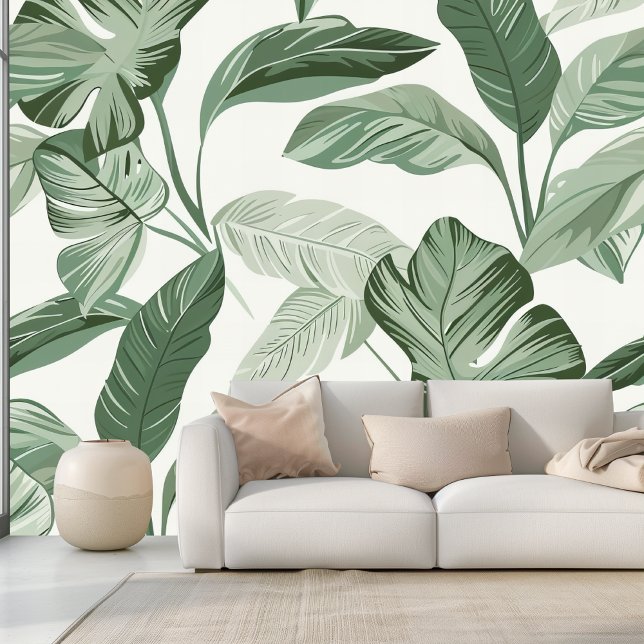 Papier Peint Motif de feuille tropicale | Sage vert sans joint (Créateur téléchargé)