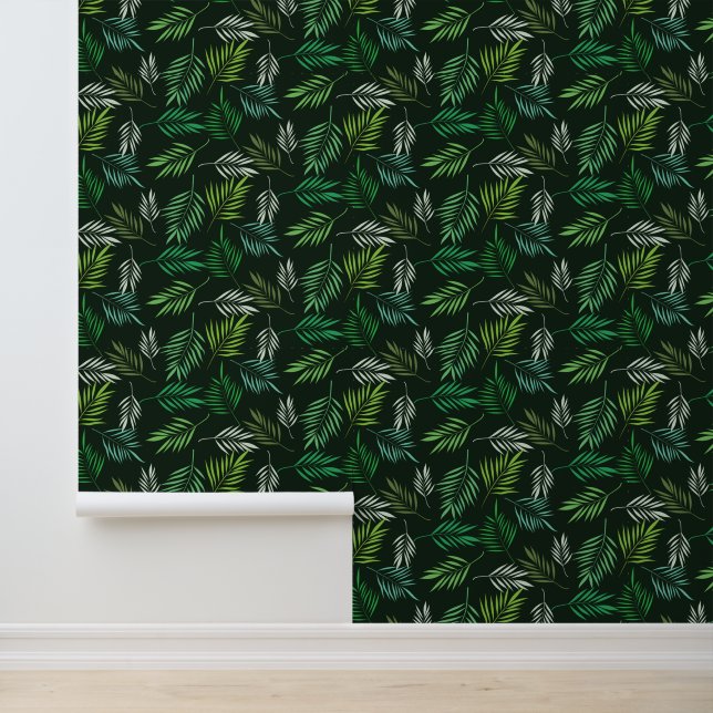 Papier Peint Motif de feuilles de palmier tropical vert (Application)