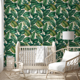 Papier Peint Motif de feuilles tropicales de Monstera vert et s