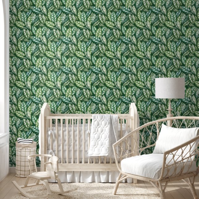 Papier Peint Motif de feuilles tropicales vertes  (Enfants)