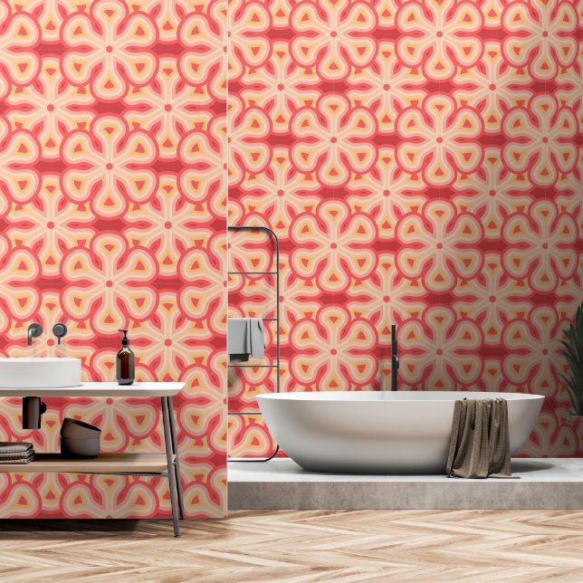 Papier Peint Motif de fleur des années 70 (Salle de bain)