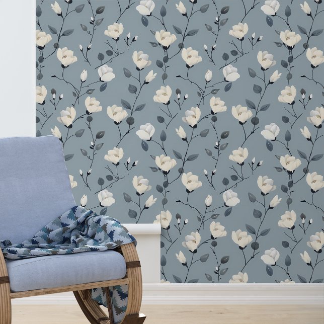 Papier Peint Motif de fleurs bleues et blanches (Créateur téléchargé)