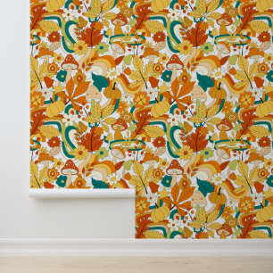 Papier Peint Motif de fleurs de champignons Super rétro