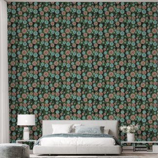 Papier Peint Motif de fleurs de terre rose et turquoise