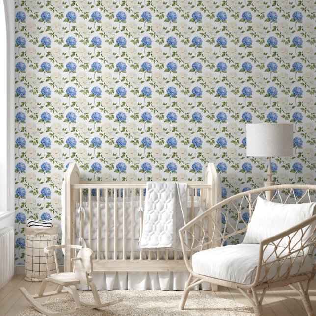 Papier Peint Motif de fleurs d'hydrangea bleu élégant  (Enfants)
