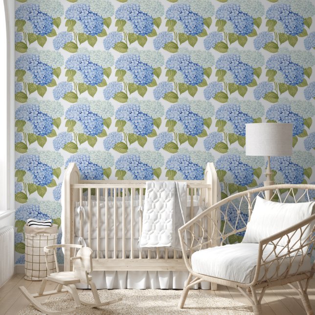 Papier Peint Motif de fleurs d'hydrangea bleues élégantes  (Enfants)