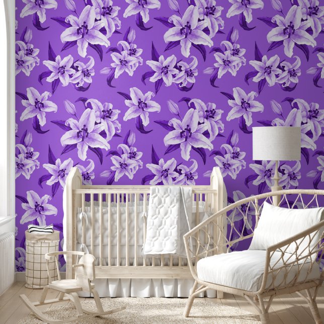Papier Peint Motif de fleurs mignonnes violettes (Enfants)