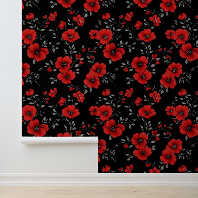 Papier Peint Motif de fleurs Red Poppy (Application)
