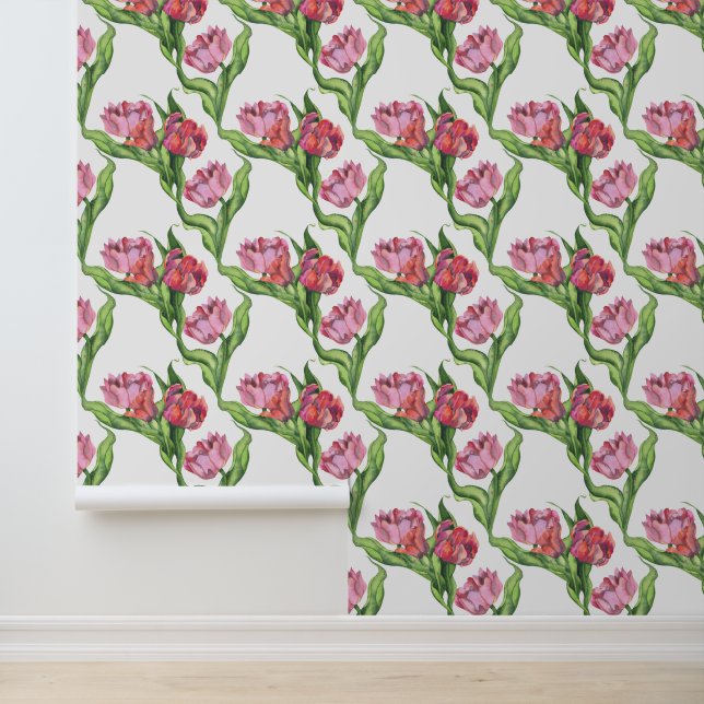 Papier Peint Motif de fleurs rouge aquarelle (Application)