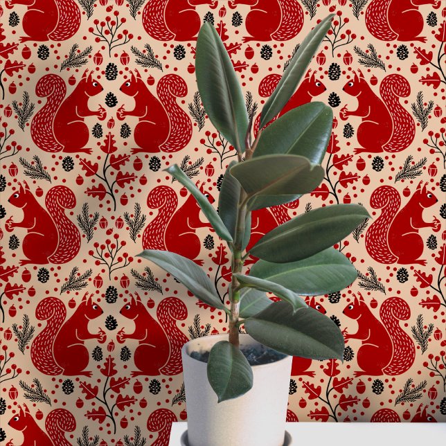 Papier Peint Motif de forêt boisée aux écureuils (Modern squirrel woodland forest pattern peel and stick wallpaper)