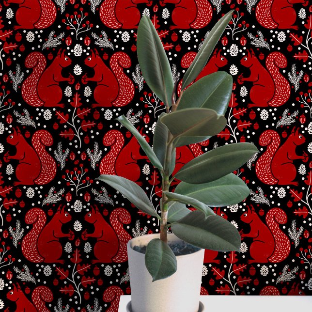 Papier Peint Motif de forêt boisée de l'écureuil (Modern Squirrel woodland forest peel and stick wallpaper)