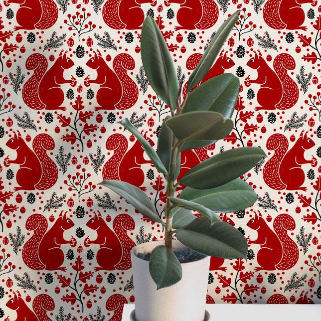 Papier Peint Motif de forêt boisée de l'écureuil (Modern squirrel woodland forest pattern peel and stick wallpaper)