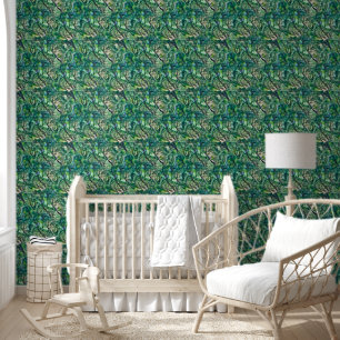 Papier Peint Motif de forêt verte aquarelle